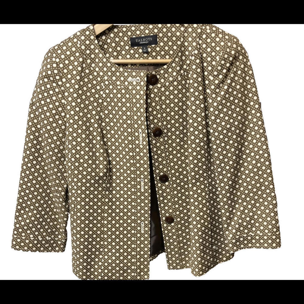 Preppy Cropped Blazer Jacket Sz 6, 3/4 sleeves, Brown And Beige Work Or Casual